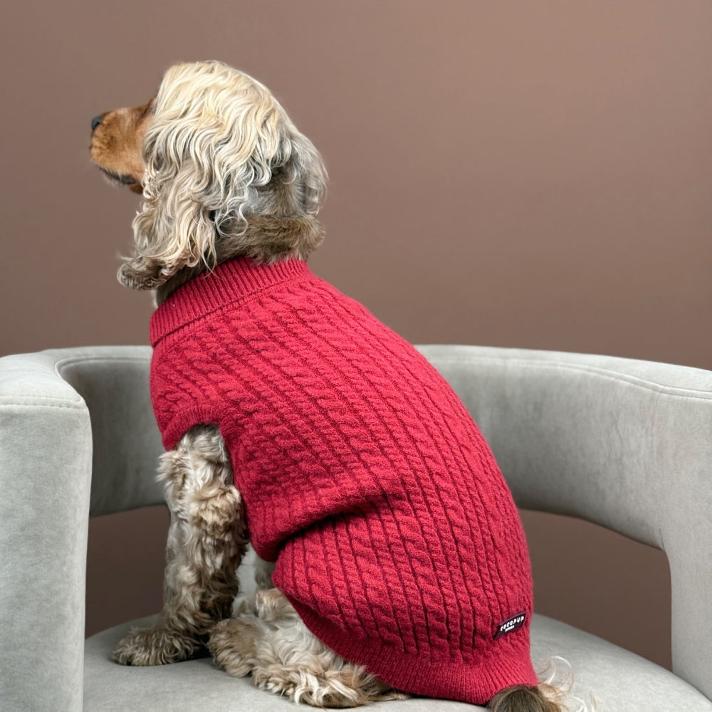 Cocopup Mulled Wine Cable Knit Dog Jumper