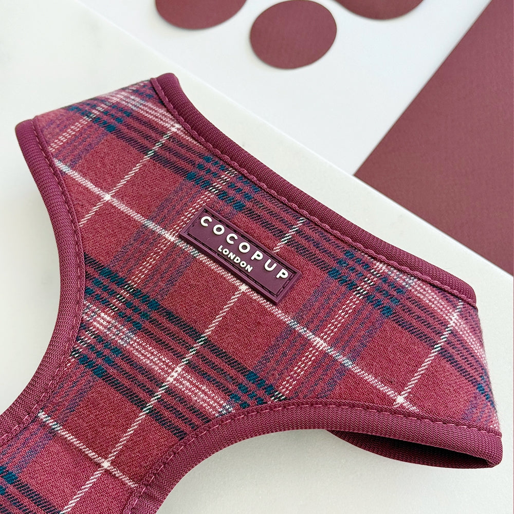Cocopup Mulberry Plaid Adjustable Neck Dog Harness