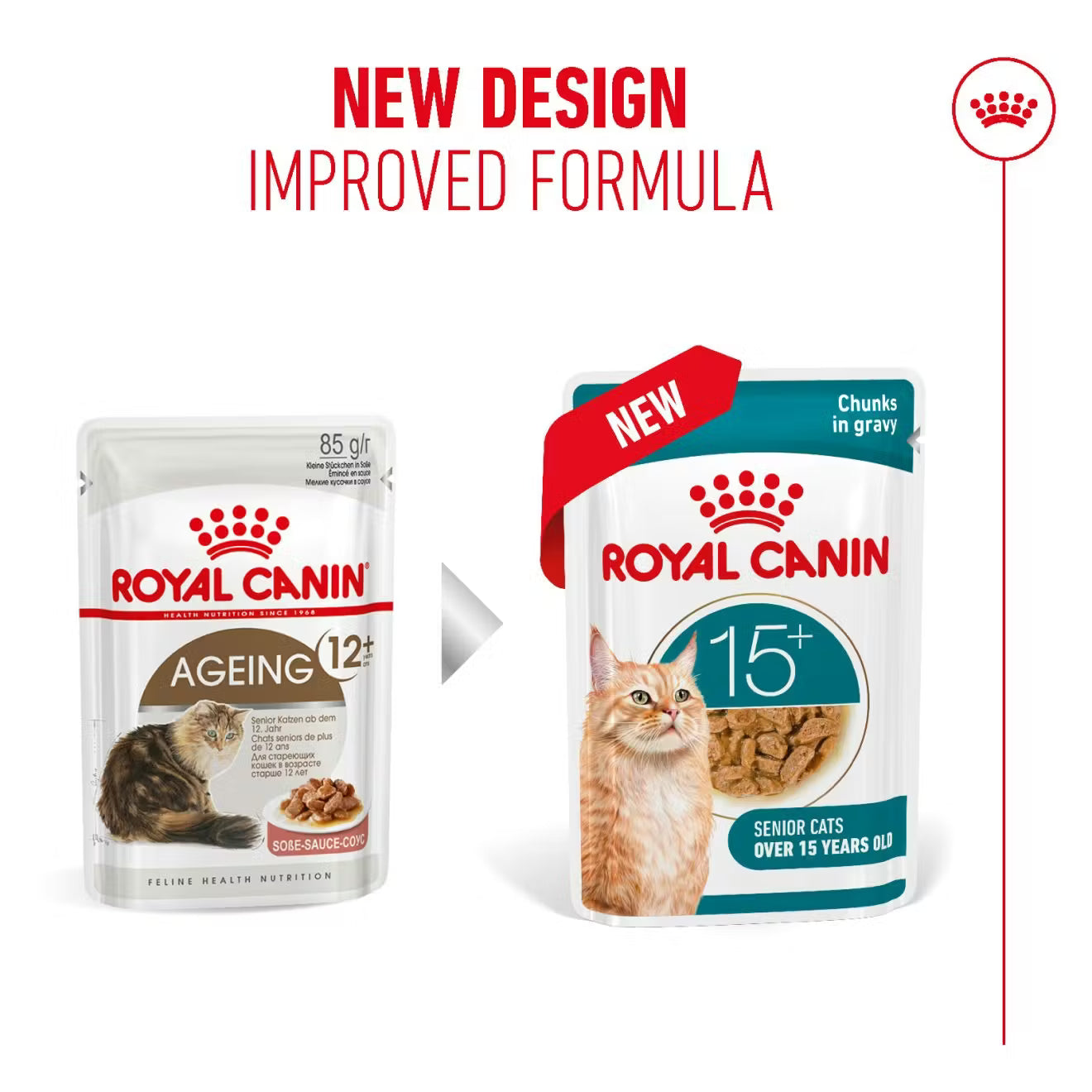 Royal Canin Ageing 15+ Wet Cat Food Chunks in Gravy for Senior Cats, 85g