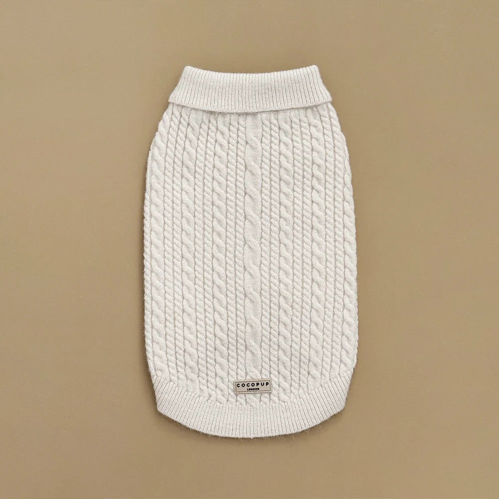 Cocopup White Mocha Cable Knit Dog Jumper, Medium