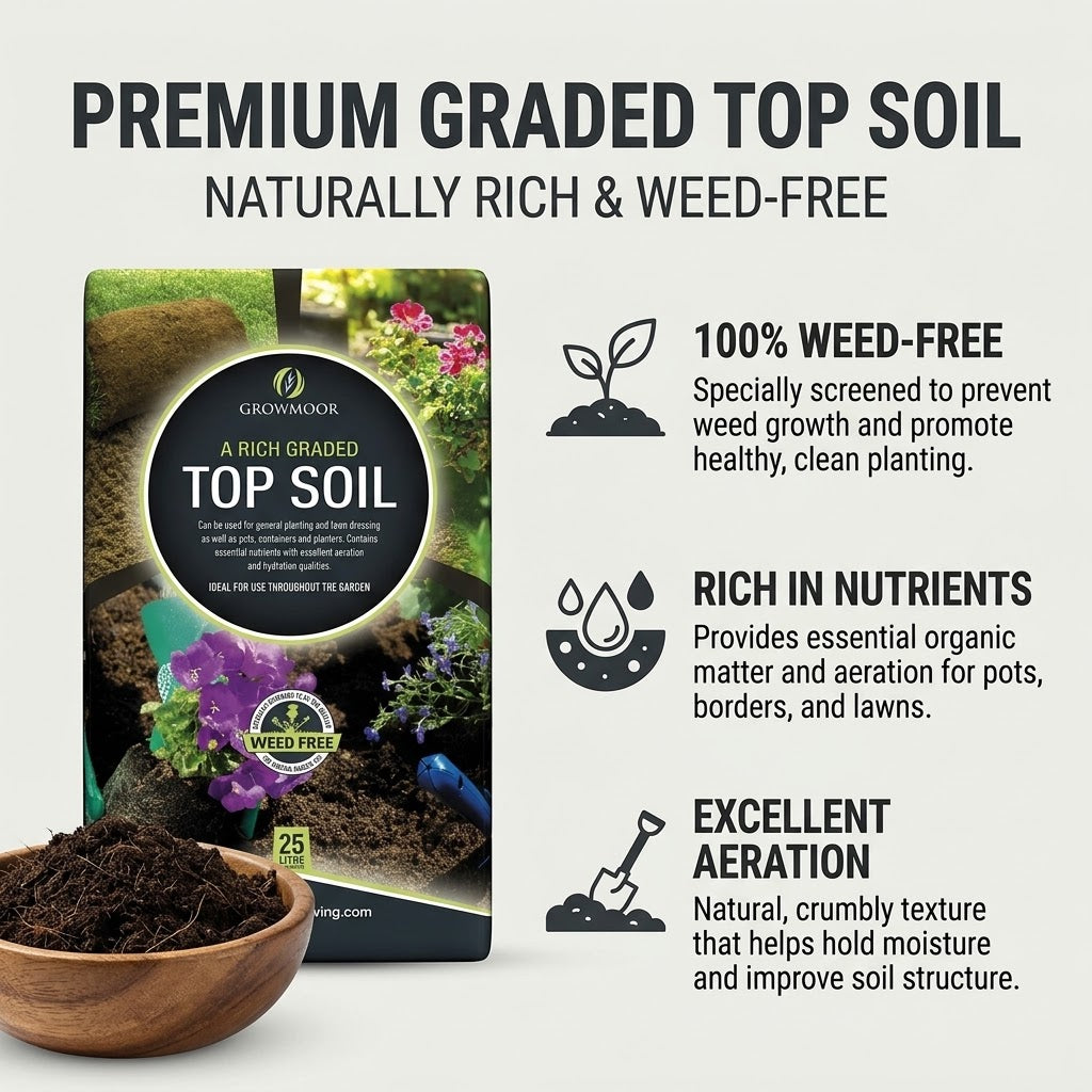 Growmoor Rich Graded Top Soil, 25L