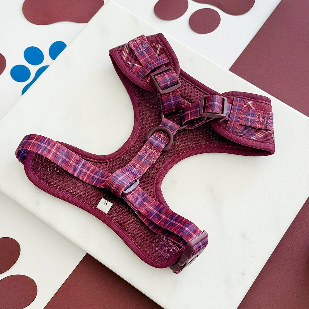 Cocopup Mulberry Plaid Adjustable Neck Dog Harness