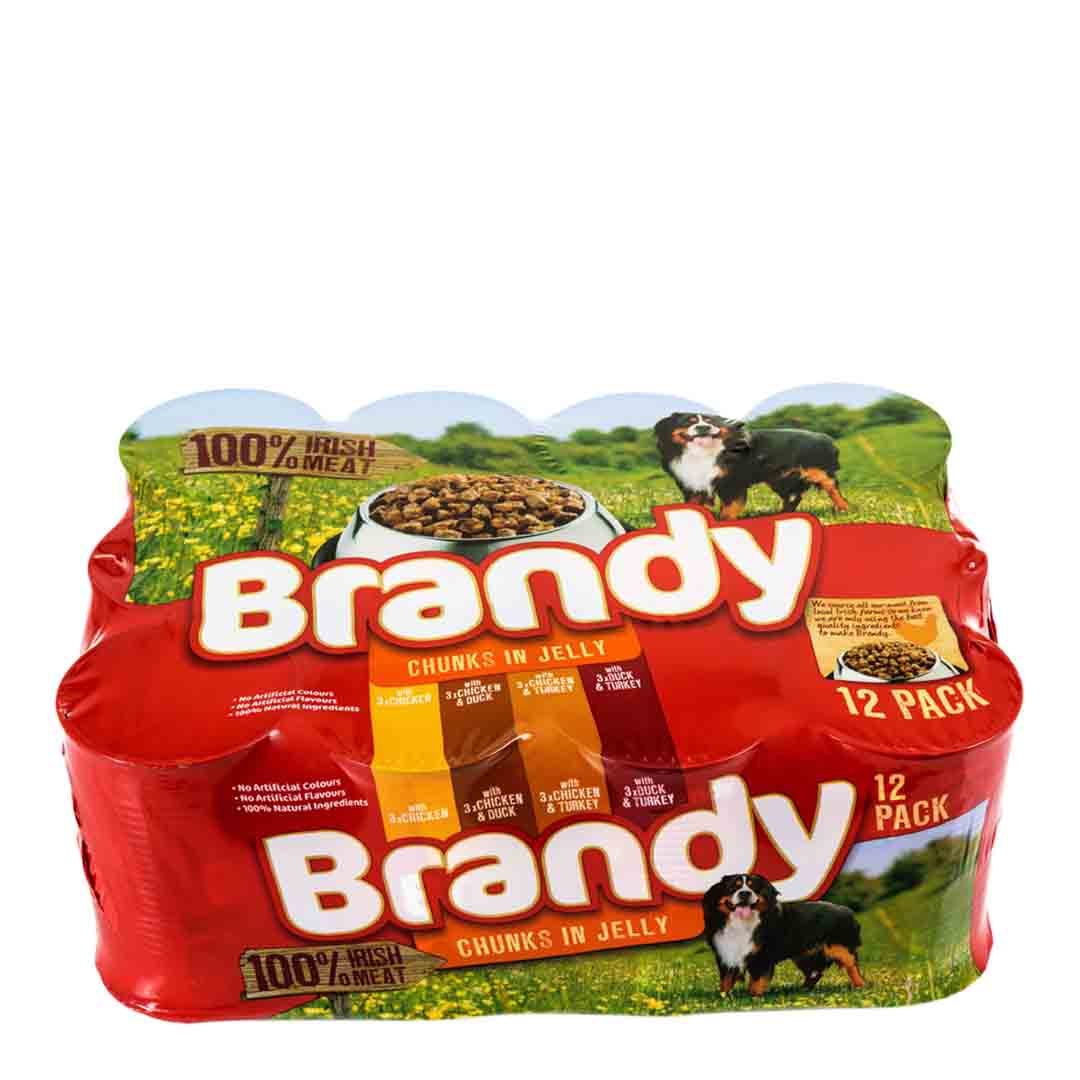 Brandy Chunks In Jelly Assorted Wet Dog Food for Adult Dogs, 12 x 395g