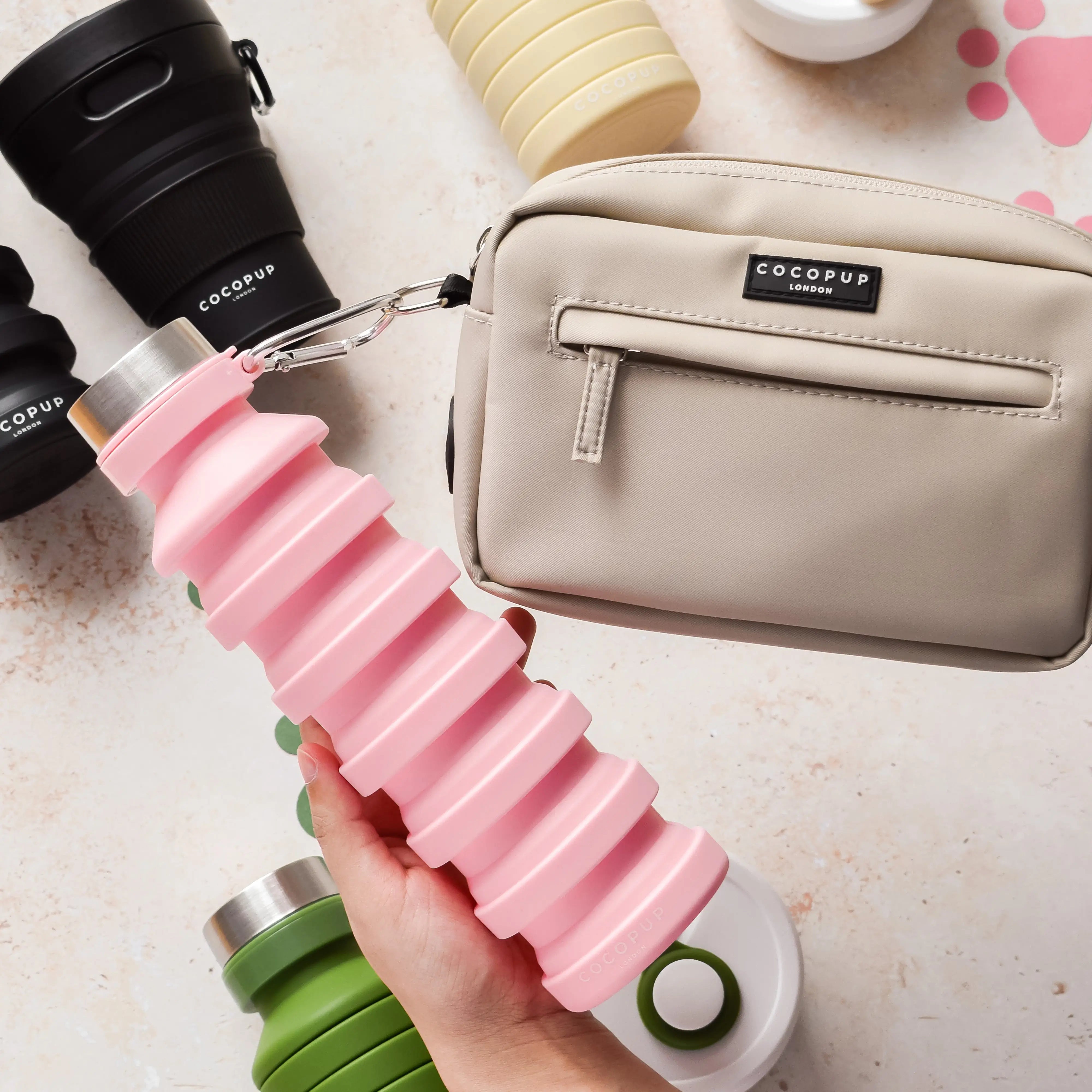 Cocopup Collapsible Water Bottle, Pink