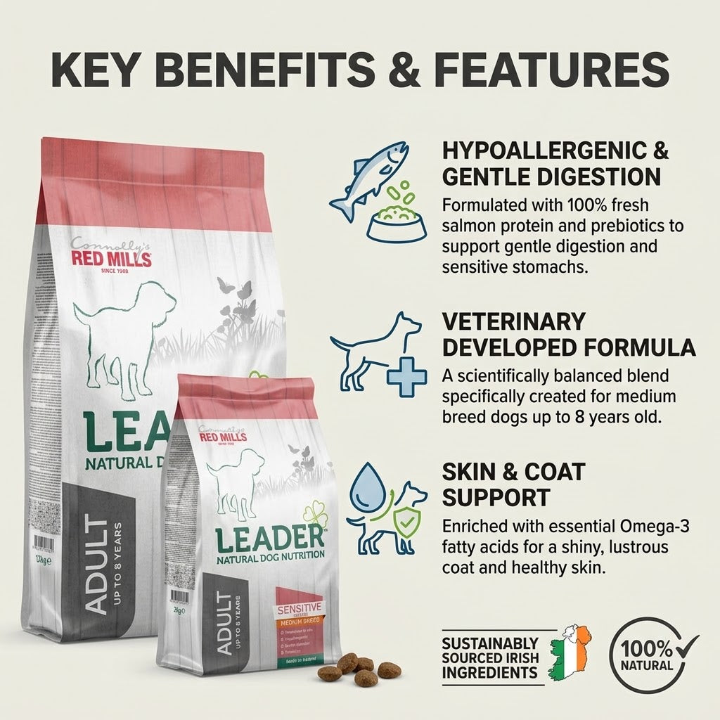 Red Mills Leader Sensitive Salmon Dry Dog Food for Medium Breed Adult Dogs