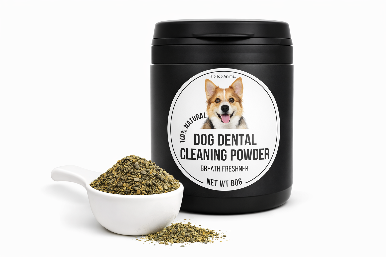 Tip Top Animal Dog Dental Teeth Cleaning Powder - Fresh Breath & Plaque Removal, 80g