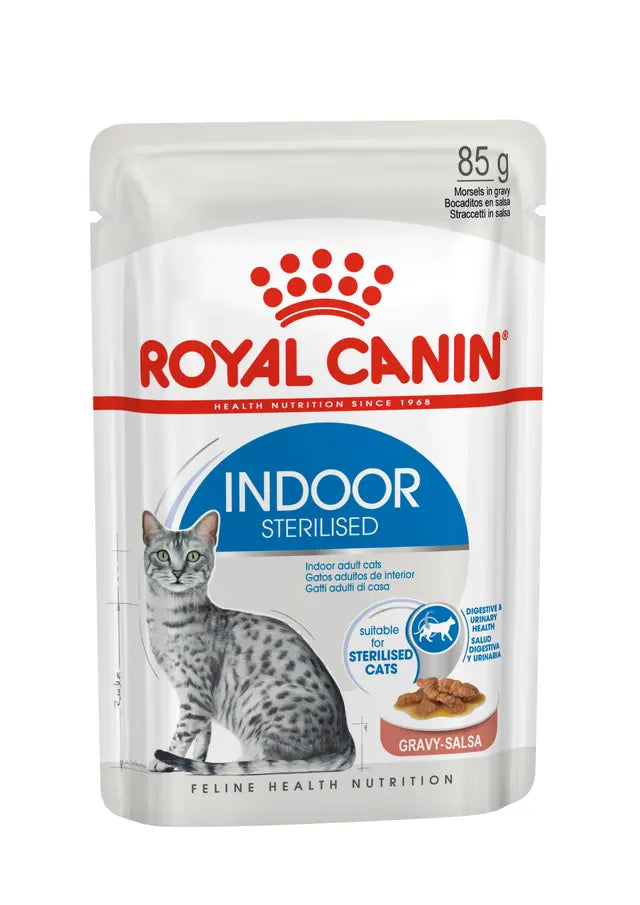 Royal Canin Indoor Sterilised Wet Cat Food Morsels in Gravy Cat for Adult Cats, 85g