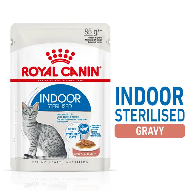 Royal Canin Indoor Sterilised Wet Cat Food Morsels in Gravy Cat for Adult Cats, 85g