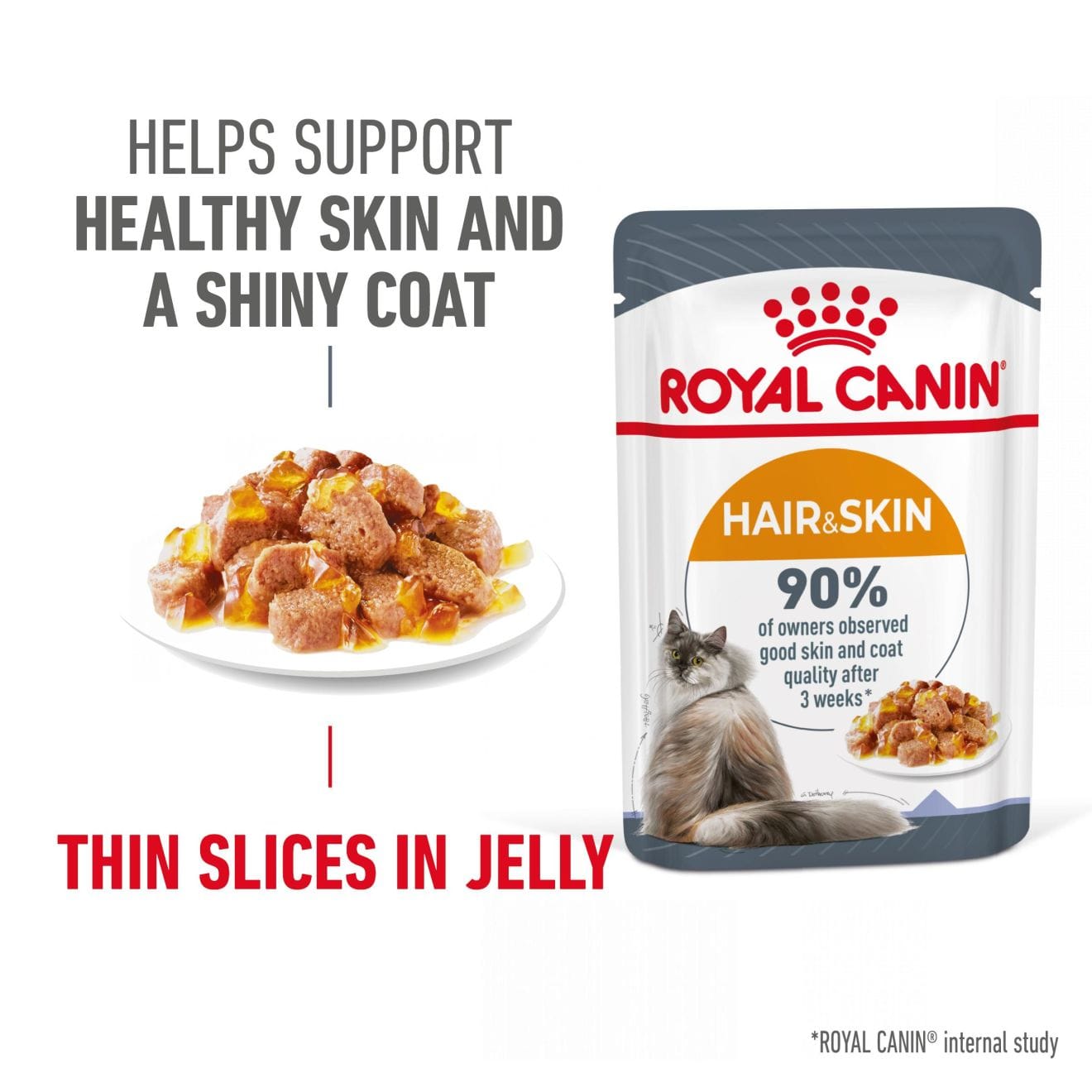 Royal Canin Hair & Skin Care Wet Cat Food Thin Slices In Jelly for Adult Cats, 85g