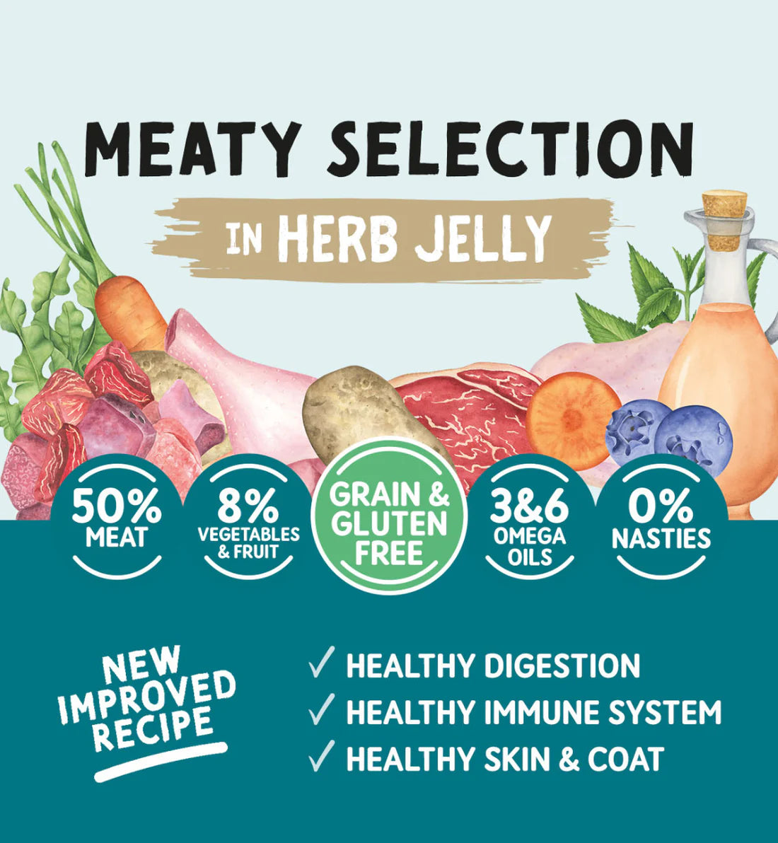 Naturo Grain Free Meaty Selection in Herb Jelly Wet Dog Food for Adult Dogs, 6 x 390g