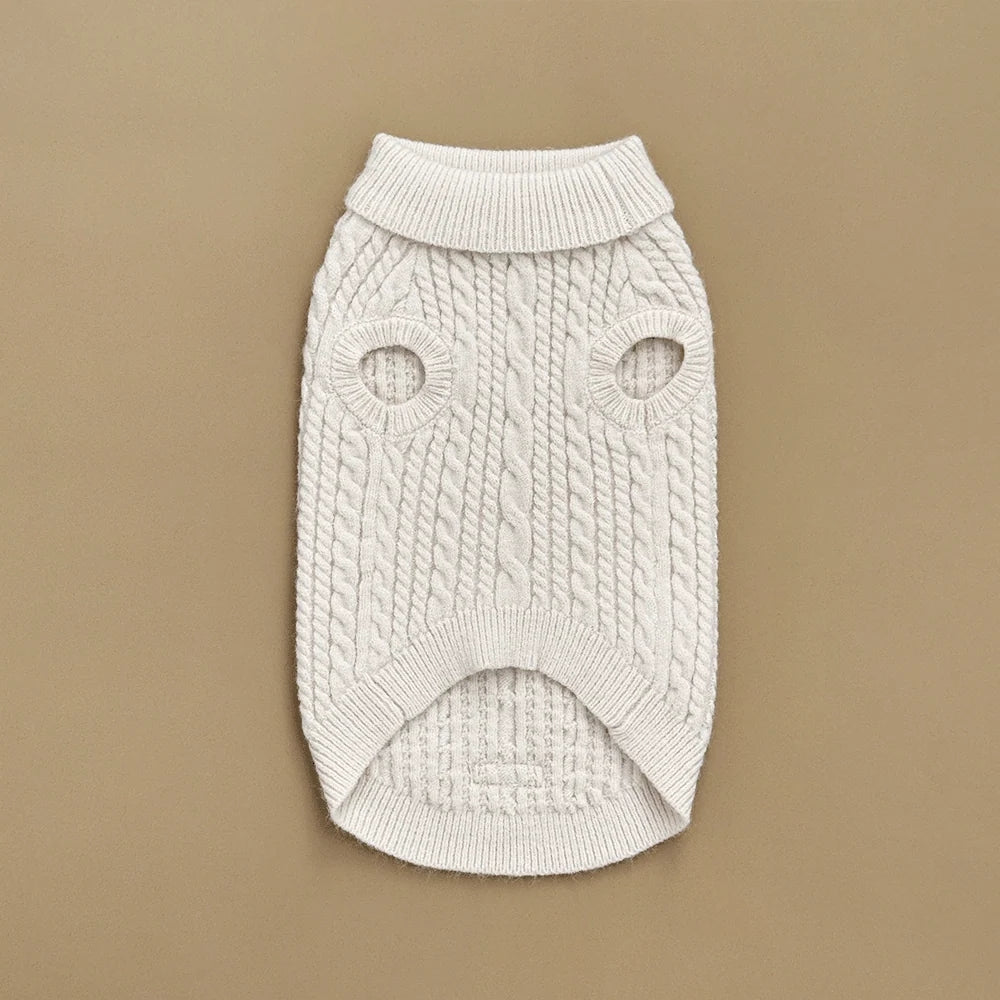Cocopup White Mocha Cable Knit Dog Jumper, Medium
