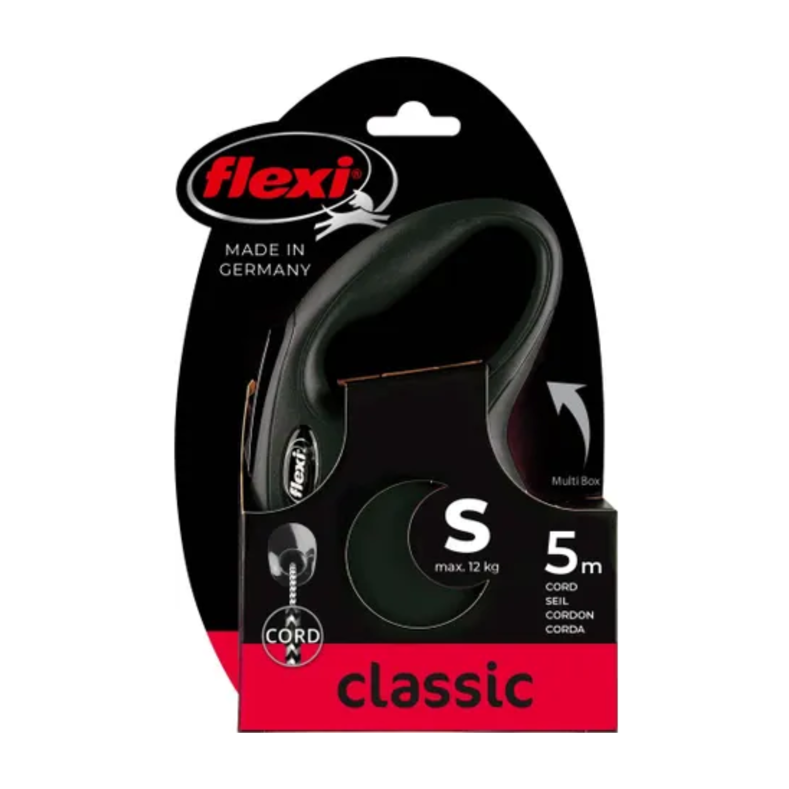 Flexi Retractable Classic Cord Black Dog Lead