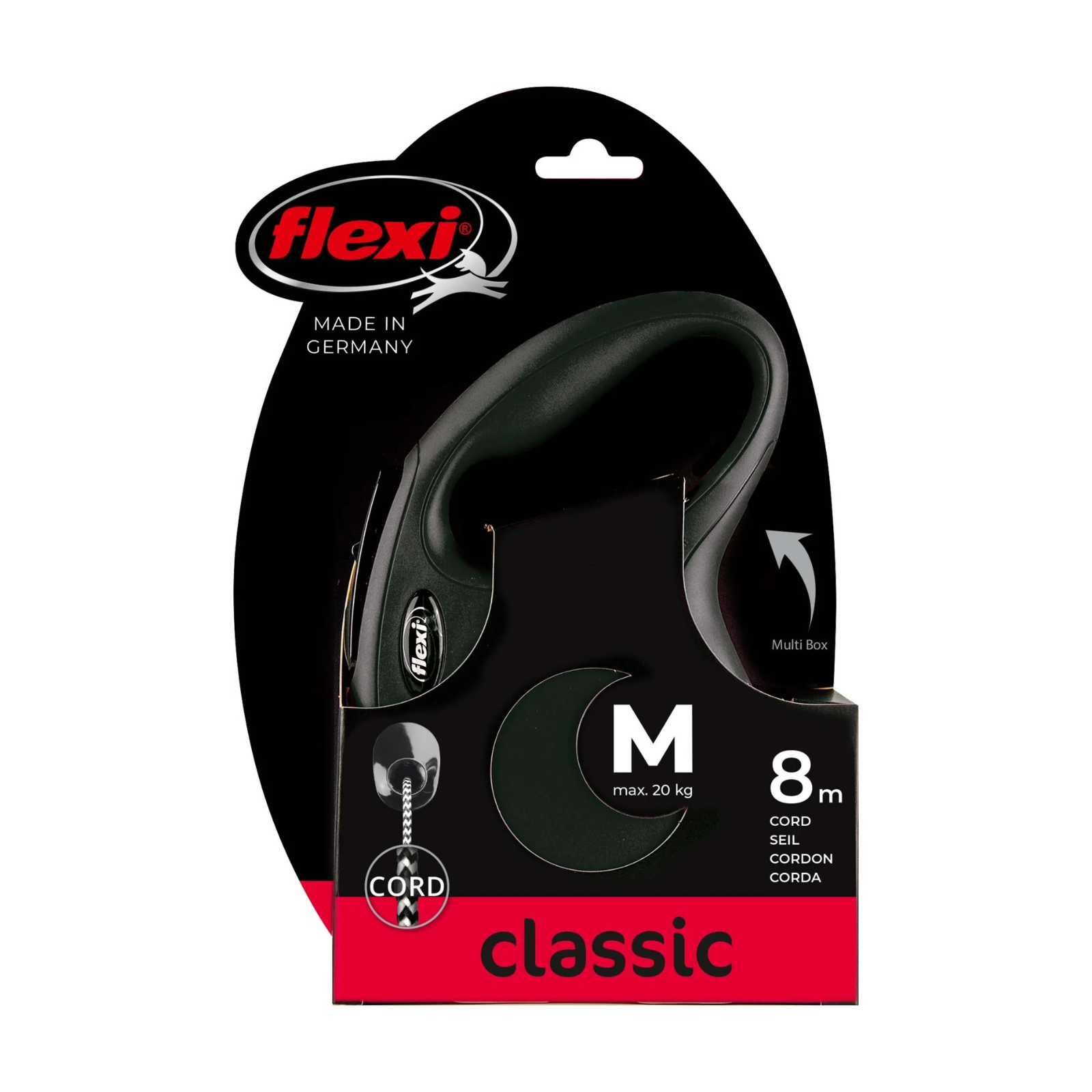 Flexi Retractable Classic Cord Black Dog Lead