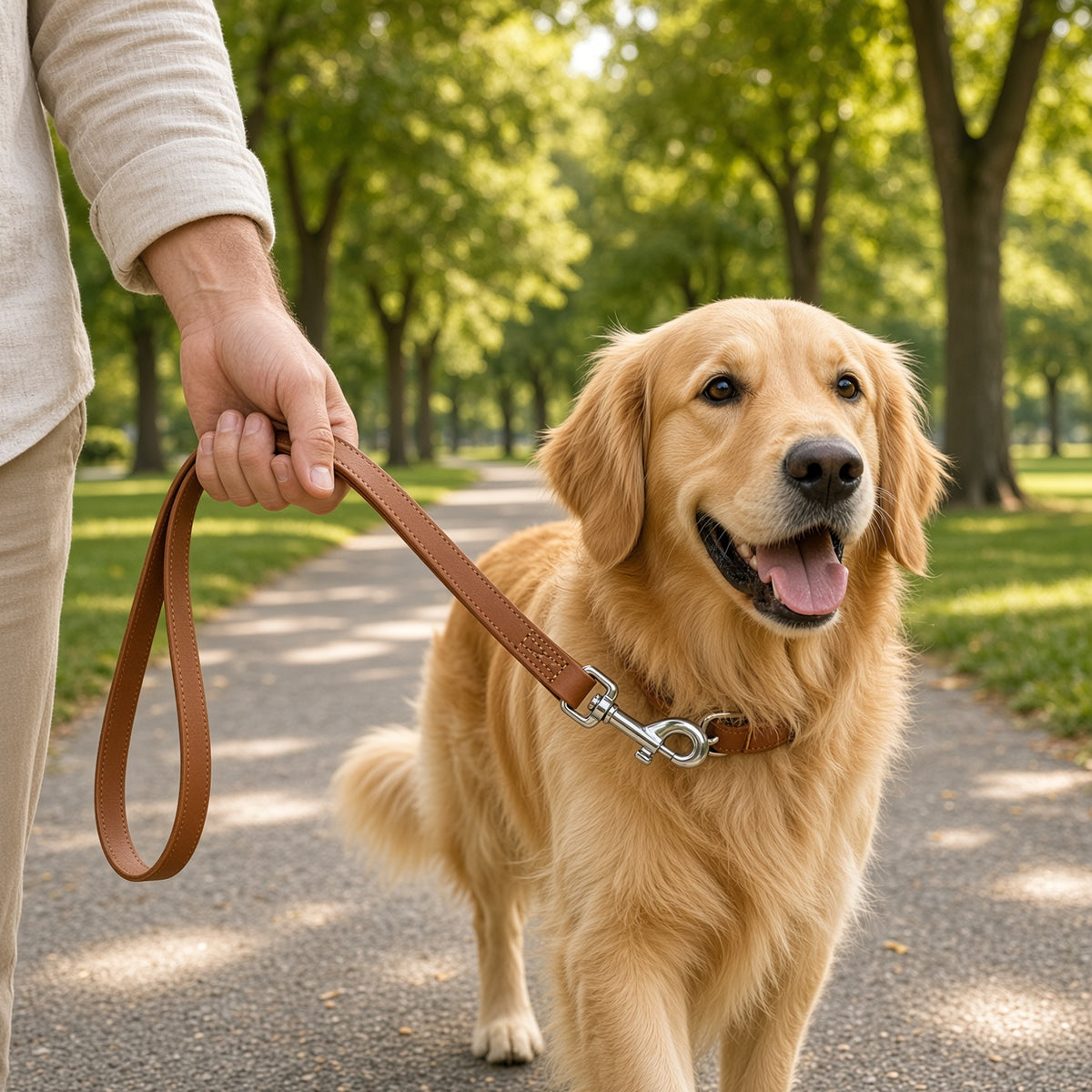 Ancol Classic Leather Dog Lead, 1m x 12mm