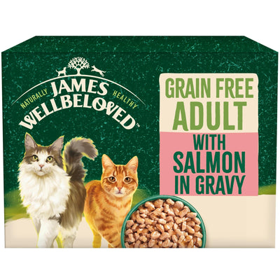 James Wellbeloved Grain Free Salmon in Gravy Wet Cat Food for Adult Cats, 12 x 85g