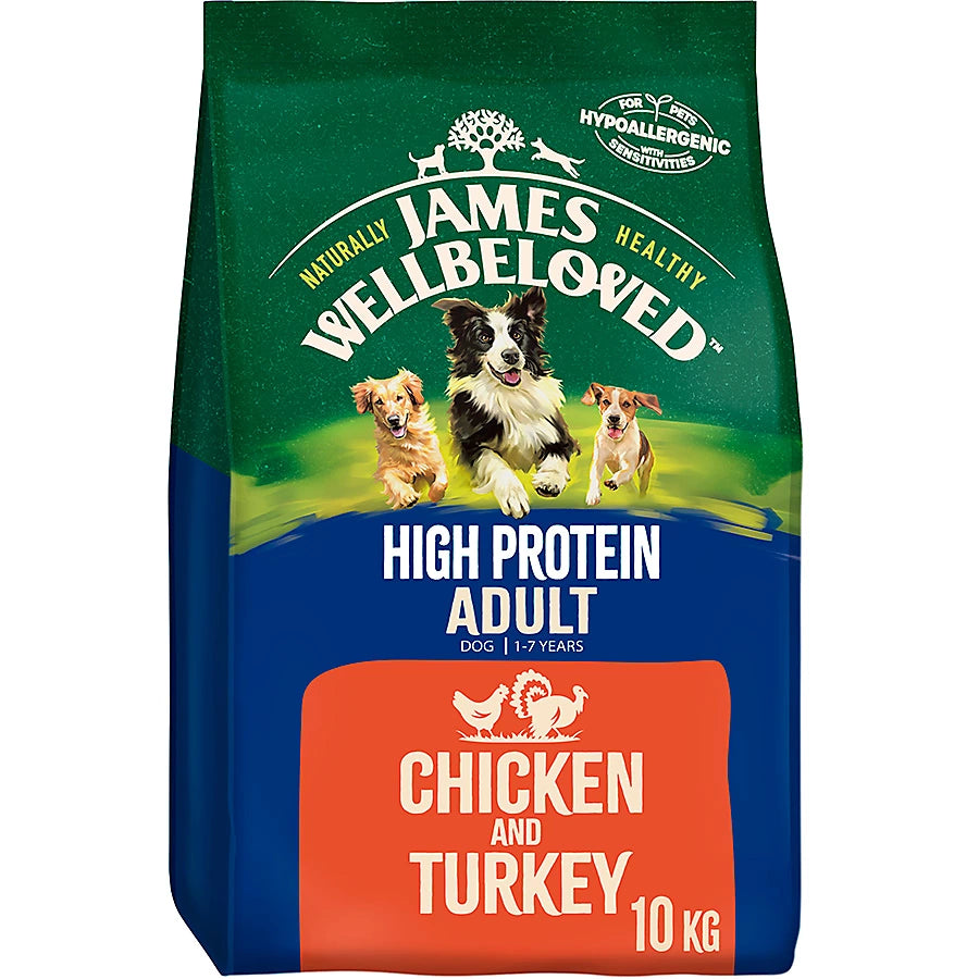 James Wellbeloved High Protein Chicken & Turkey Dry Dog Food for Adult Dogs, 10Kg