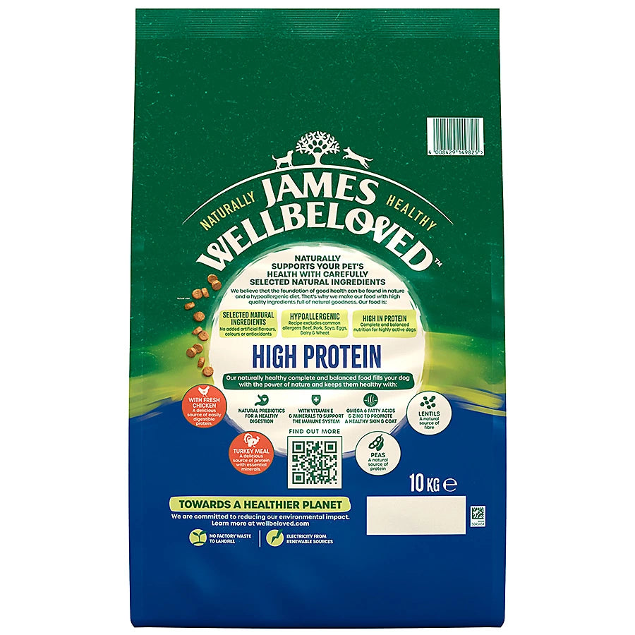 James Wellbeloved High Protein Chicken & Turkey Dry Dog Food for Adult Dogs, 10Kg