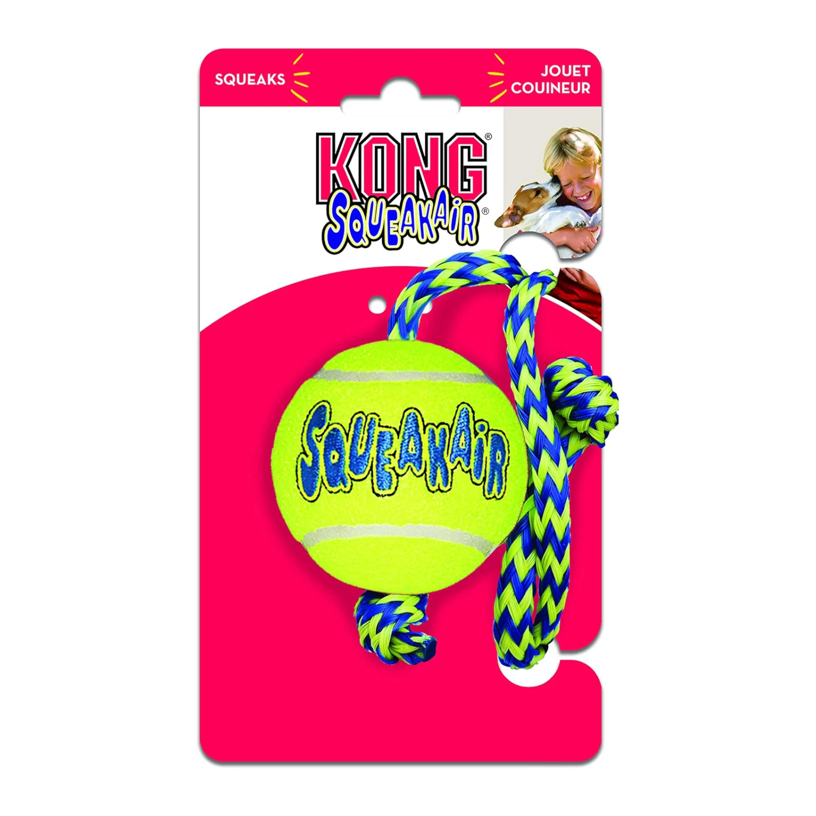 Kong AirDog Squeaker Tennis Ball With Rope,