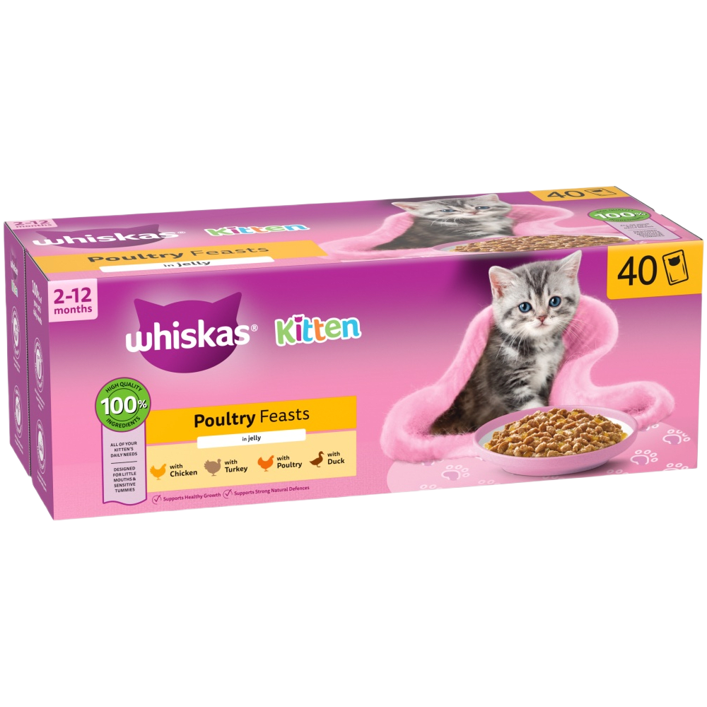 Whiskas Poultry Feasts in Jelly Wet Cat Food for Kittens, 12 x 85g
