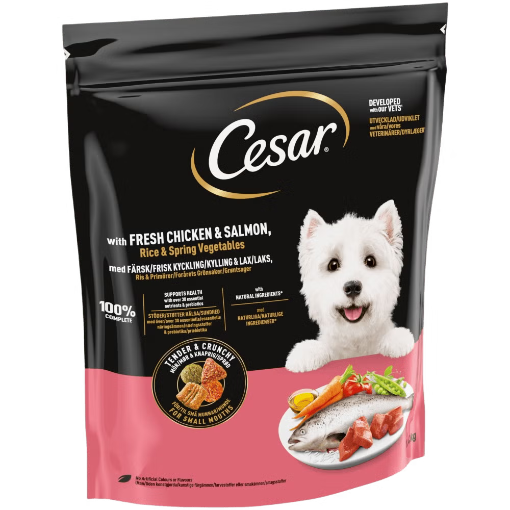 Cesar Fresh Chicken & Salmon, Rice & Vegetables Dry Dog Food for Adult Dogs, 1.4kg