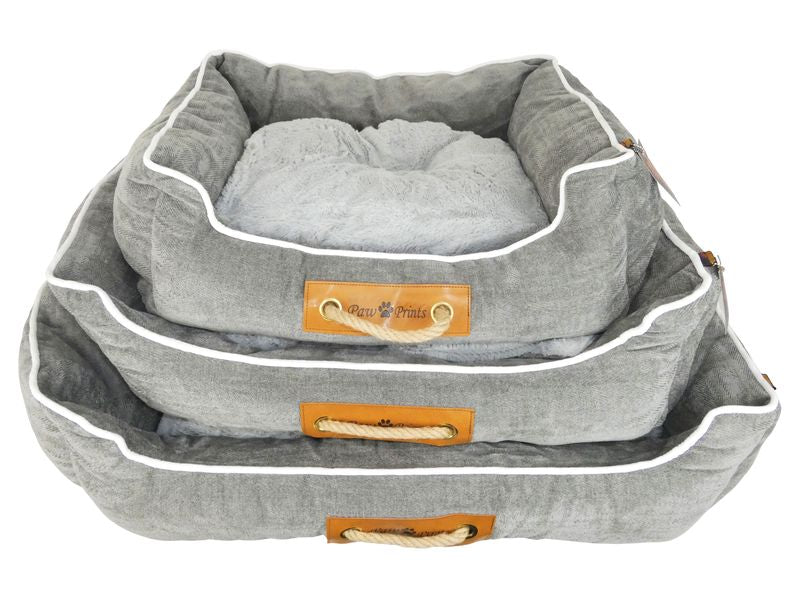 Paw Prints Grey Nest Dog Bed with Rope Handle