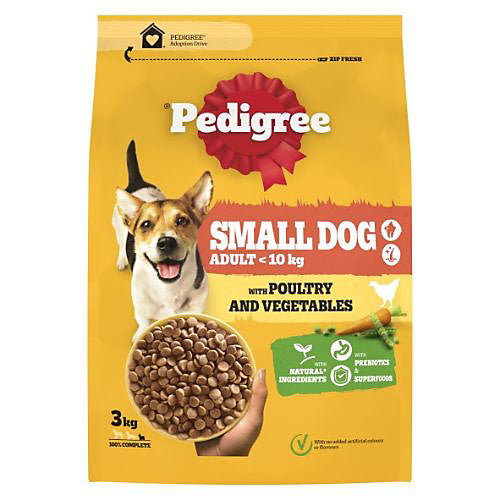 Pedigree Poultry & Vegetables Complete Dry Dog Food for Small Breed Adult Dogs, 3kg