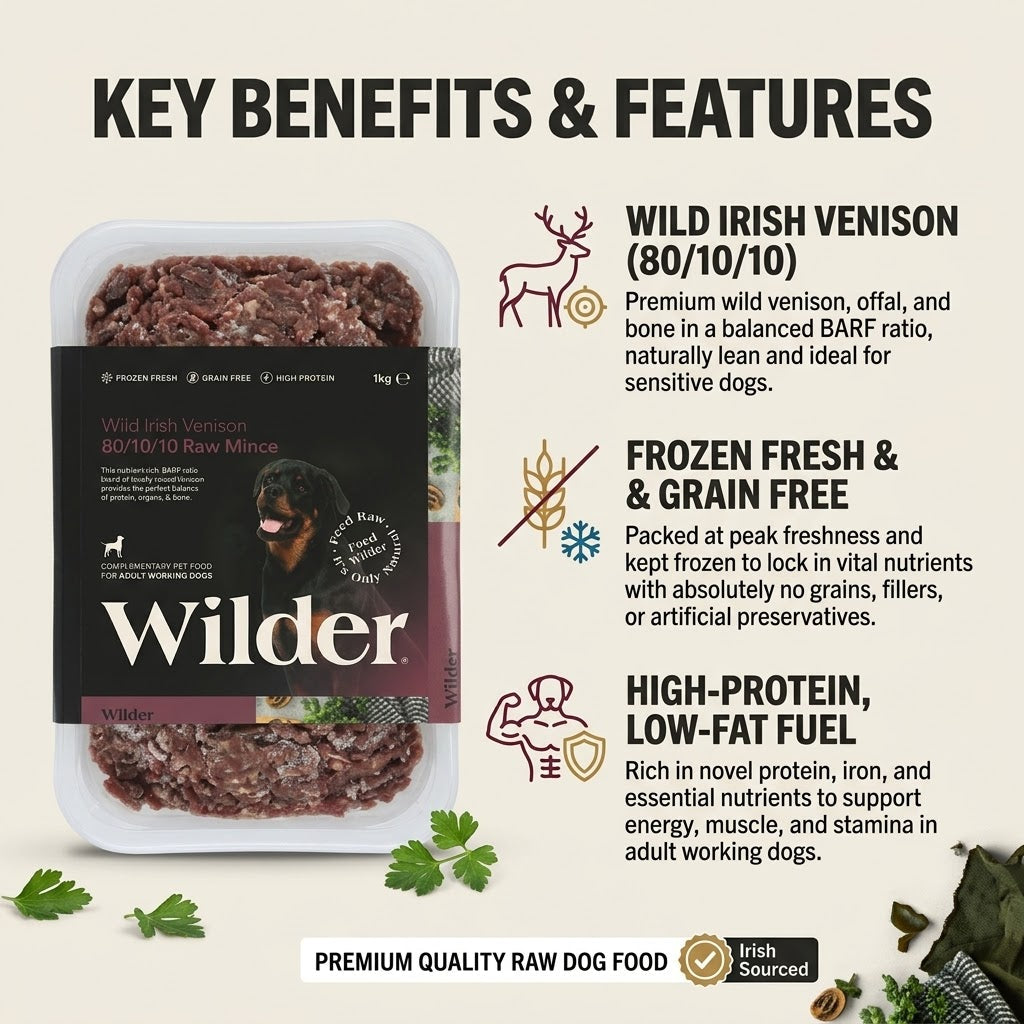 Wilder Wild Irish Venison 80/10/10 Raw Mince for Adult Working Dogs