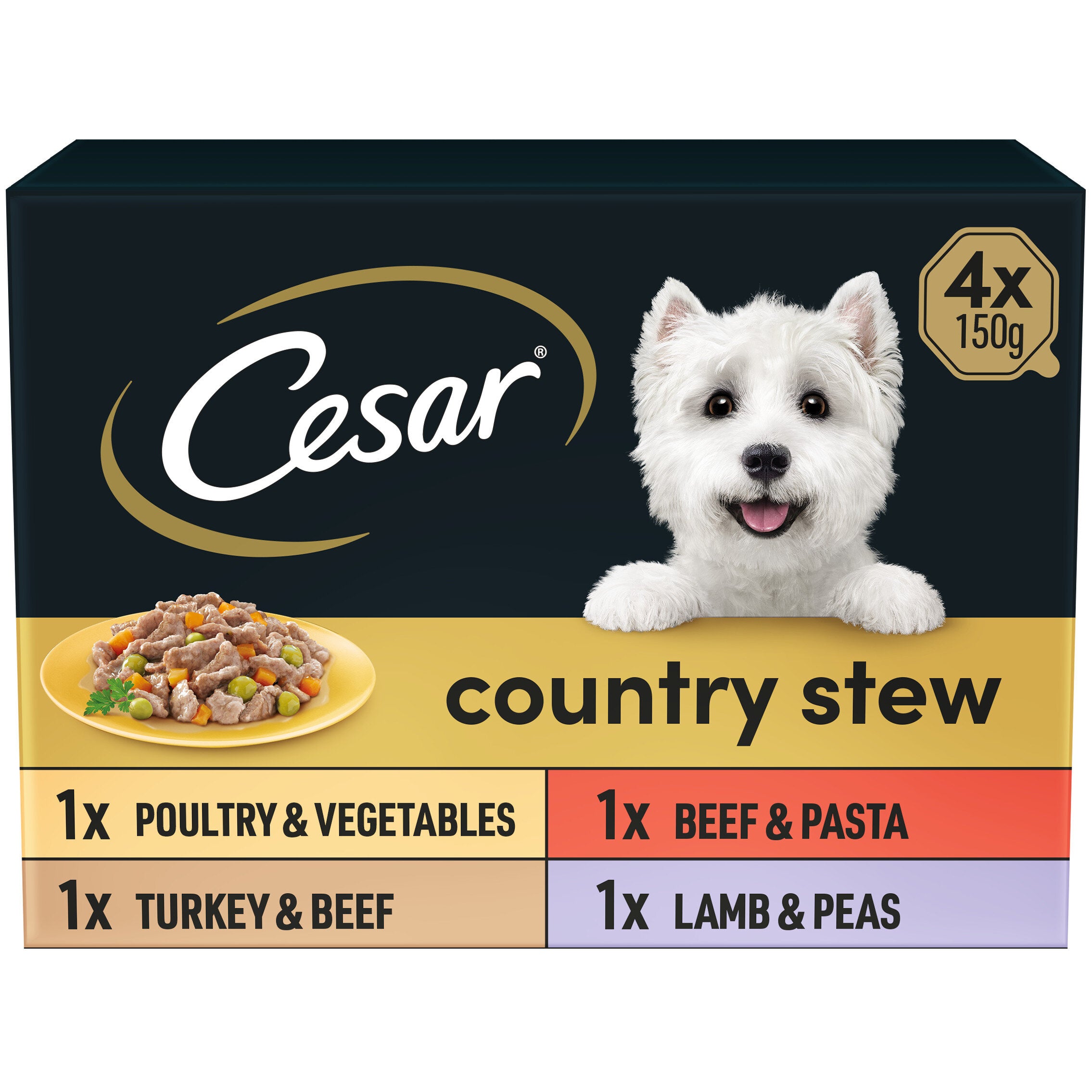 Cesar Country Stew Wet Dog Food for Adult Dogs, 150g x 4