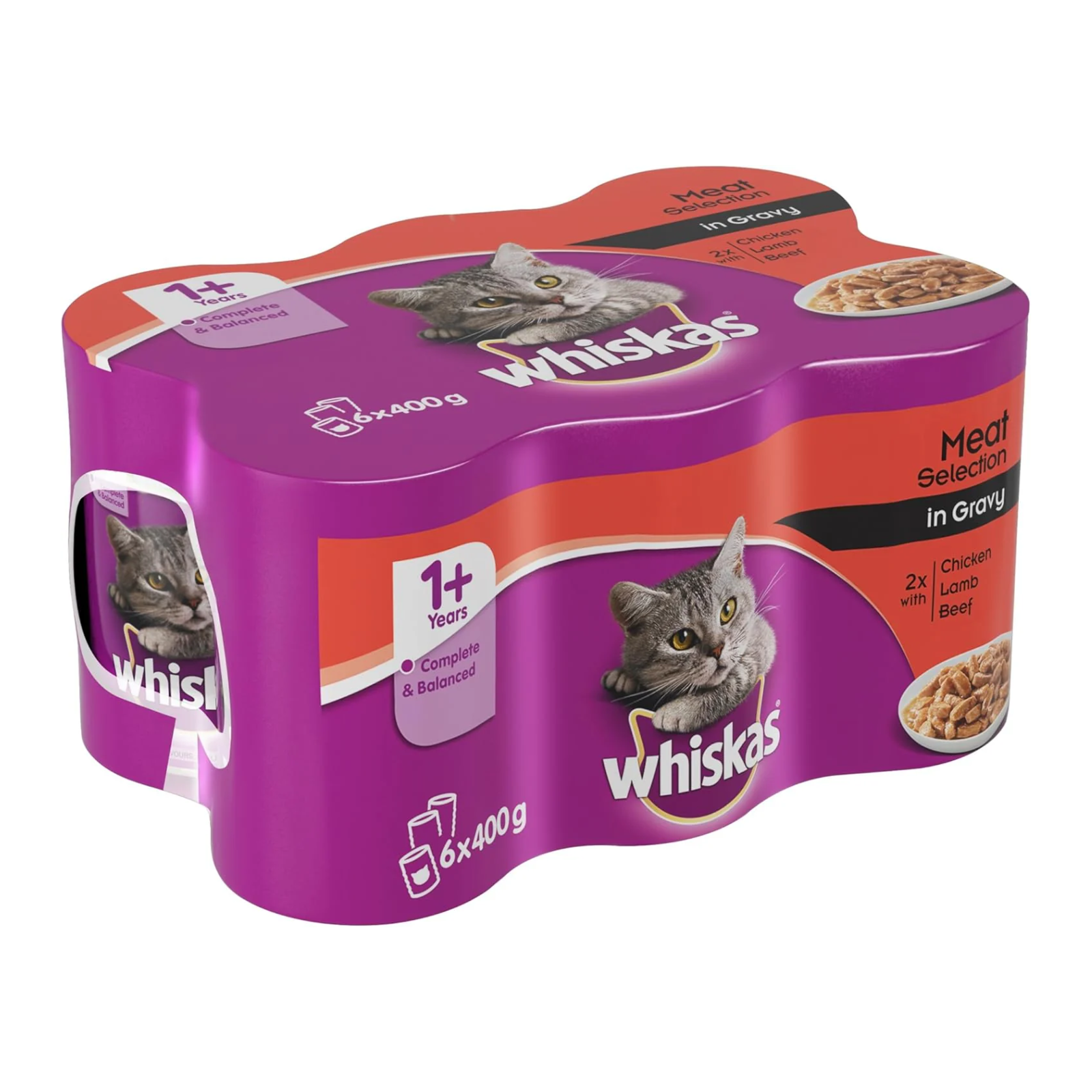 Whiskas Meat Selection in Gravy Wet Cat Food for Adult Cats, 6 x 400g