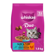 Whiskas Duo Surf & Turf Dry Cat Food for Adult Cats, 1.9kg