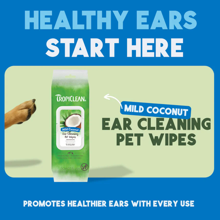 TropiClean Dog & Cat Ear Cleaning Wipes, 50 Pack