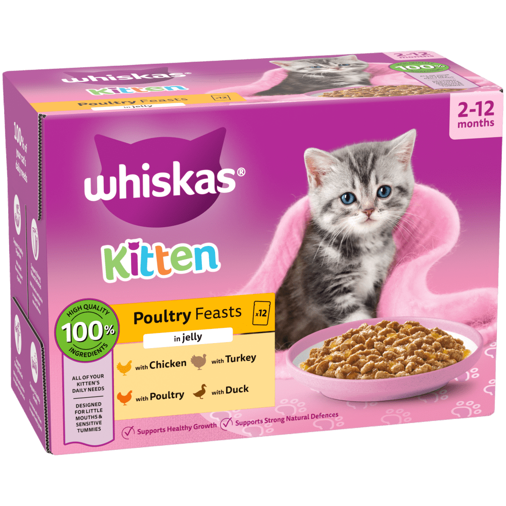 Whiskas Poultry Feasts in Jelly Wet Cat Food for Kittens, 12 x 85g