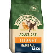 James Wellbeloved Hairball Turkey Dry Cat Food for Adult Cats, 1.5kg